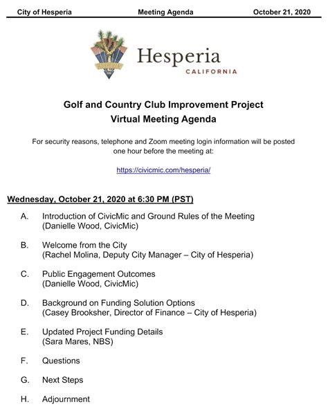 Agenda for Hesperia Community Meeting on October 21, 2020 - CivicMic