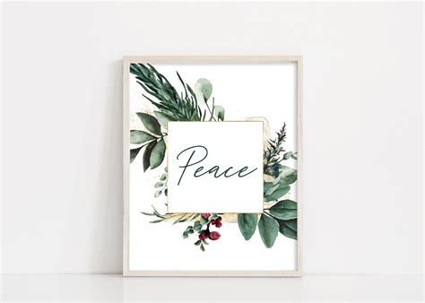 Christmas Peace Printable Sign, Christmas Wreath Digital Print, Printable Wall Art, Christmas ...