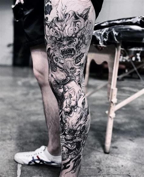 Japanese Ink on Instagram: "Super cool Japanese black and grey leg ...