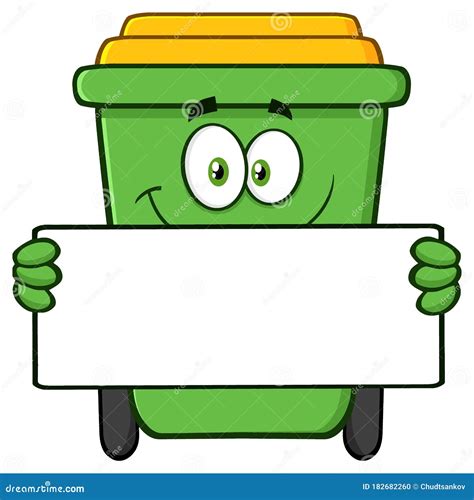 Smiling Green Recycle Bin Cartoon Mascot Character Holding a Blank Sign Editorial Image ...