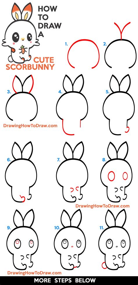 How to Draw a Cute (Kawaii / Chibi) Scorbunny from Pokemon – Easy Step ...