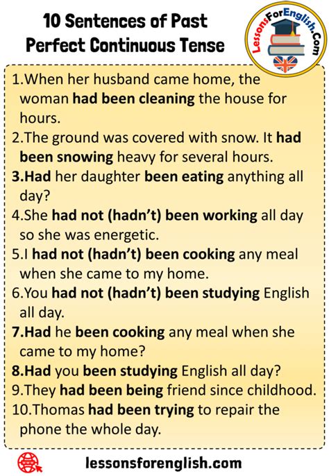 10 Sentences of Past Perfect Continuous Tense in English - Lessons For ...