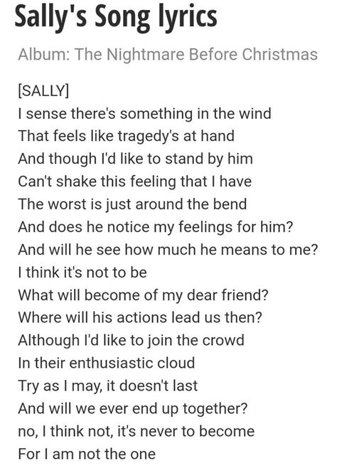 Sally's song lyrics | Nightmare before christmas songs, Christmas songs lyrics, Songs