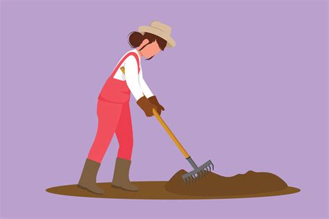 Graphic flat design drawing female farmer plow or plough the ground ...