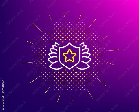 Award shield line icon. Halftone pattern. Laurel wreath symbol. Laureate sign. Gradient ...