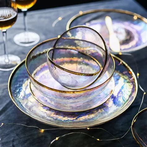 Rainbow Glass Plates - Elegant Golden Brim - ApolloBox