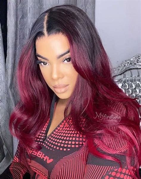 LILVANILLA - MALAYSIAN HUMAN HAIR OMBRE BURGUNDY WAVY LACE FRONT WIG - LIL003