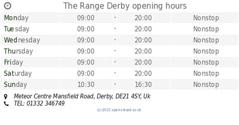 The Range Derby opening times, Meteor Centre Mansfield Road