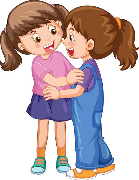 Girls Hugging Cartoon