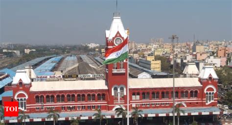 Chennai Central railway station gets monumental national flag | Chennai ...