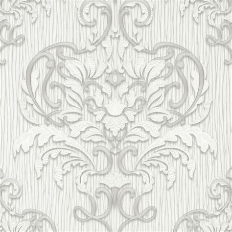 Papier peint baroque gris & blanc salon chic Tapisserie baroque couloir élégante Papier peint ...