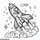 Powerfull Rocket Ship Floating In Space Coloring Page  For sketch template