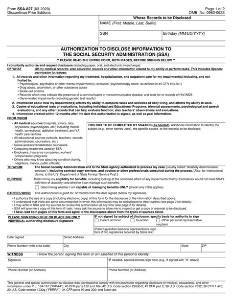 Form SSA-827 Download Fillable PDF or Fill Online Authorization to Disclose Information to the ...