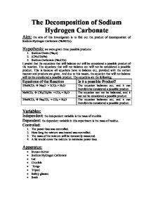 The Decomposition of Sodium Hydrogen Carbonate - GCSE Science - Marked by Teachers.com