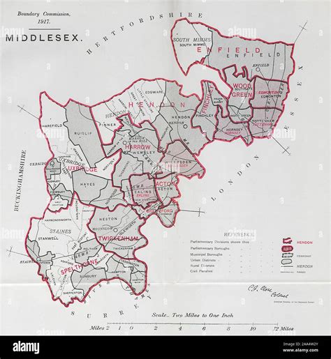 Middlesex Parliamentary County. BOUNDARY COMMISSION. Close 1917 old map ...