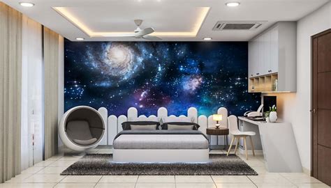 Contemporary Boy's Room Design With Space Wallpaper | Livspace