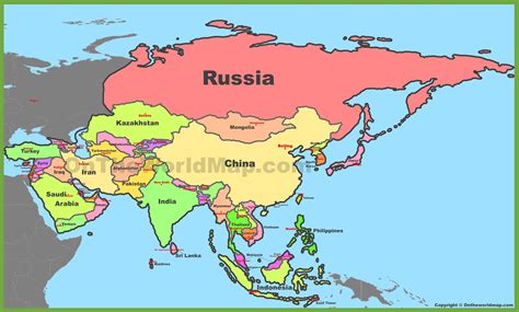 Map of Asia with Countries and Capitals