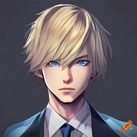 Anime-style portrait of a guy with blond hair and blue eyes on Craiyon