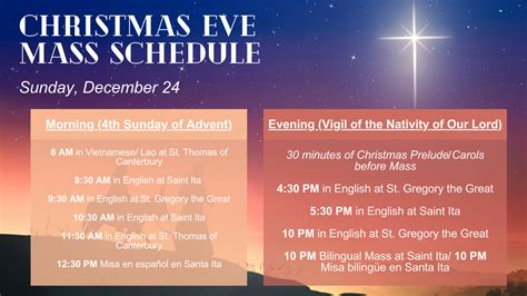 December 24: Christmas Eve Mass Schedule 2023 - Mary, Mother of God Parish