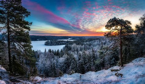 Download Snow Finland Tree Cloud Sunset Nature Sky Lake Winter Forest ...