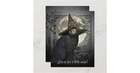 Magical Black Cat Small Halloween Invitation | Zazzle