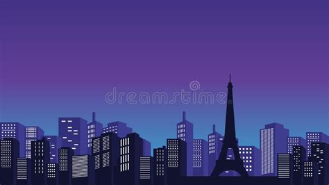 City of Paris and Beautiful Eiffel Tower in Purple Sky Color with ...