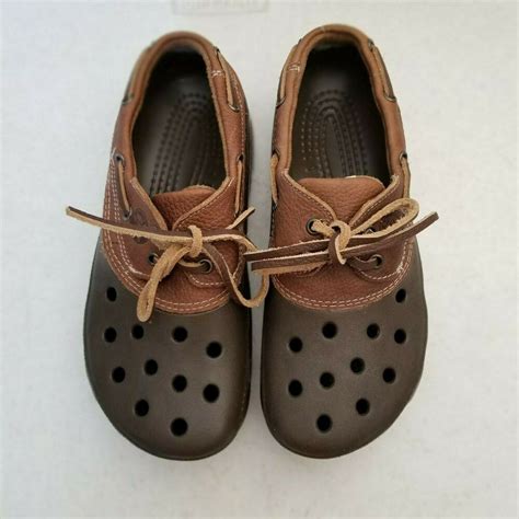 Crocs Islander Boat Shoe Leather Upper Dark Brown Men's 7 Women's 9 # ...