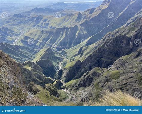 Green Mountains Drakensberg Amphitheatre Tugela Falls Stock Photo ...