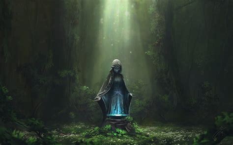 2560x1080px | free download | HD wallpaper: Fantasy, Statue, Forest, Shrine | Wallpaper Flare