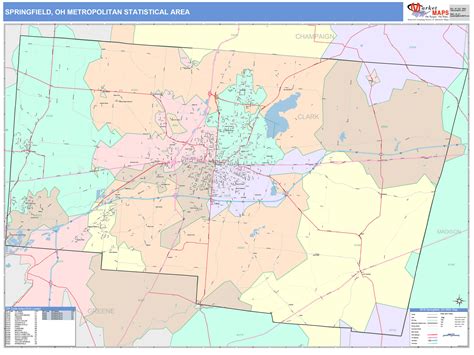 Springfield, OH Metro Area Wall Map Color Cast Style by MarketMAPS - MapSales