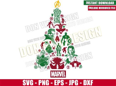 Marvel Avengers Christmas Tree SVG png Iron Man Dr Strange Hulk Cricut