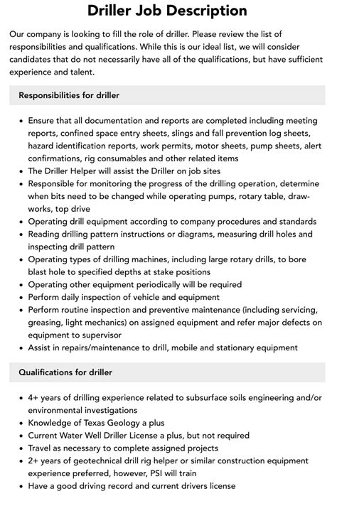 Driller Job Description | Velvet Jobs