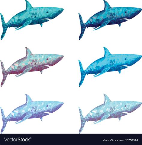 Polygonal shark in six colour Royalty Free Vector Image