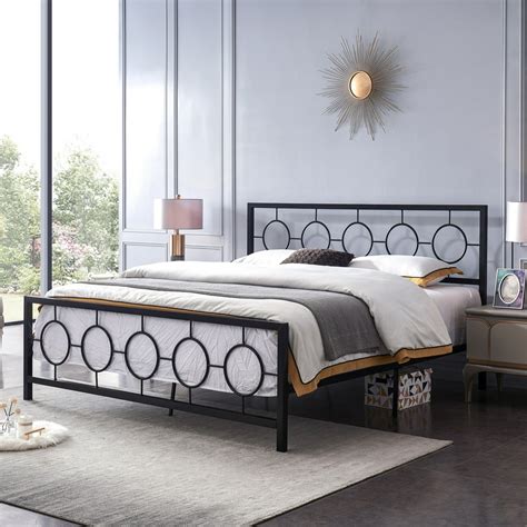 Noble House Ewelina Modern King-Size Iron Geometric Low-Profile Bed ...