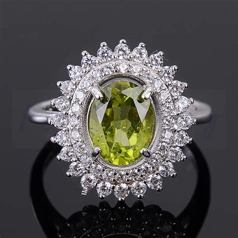 Peridot ring Natural real peridot Free shipping 925 sterling silver Handworked rings 7*9mm 2ct ...