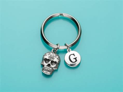 Sugar Skull Keychain Sugar Skull Key Ring Skull With Heart - Etsy