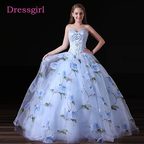 Sky Blue Cheap Quinceanera Dresses 2017 Ball Gown Sweetheart Floor Length Tulle Pearls Crystals ...