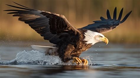 Premium AI Image | A bald eagle is landing on the water