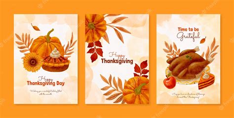 Free Vector | Watercolor thanksgiving cards collection