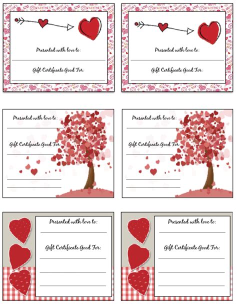 Free Printable Valentine's Day Gift Certificates: 5 Designs