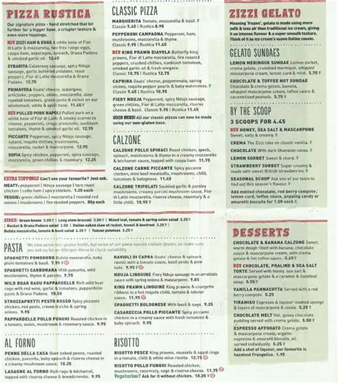 Menu at Zizzi - Manchester Piccadilly pizzeria, Manchester, Piccadilly ...