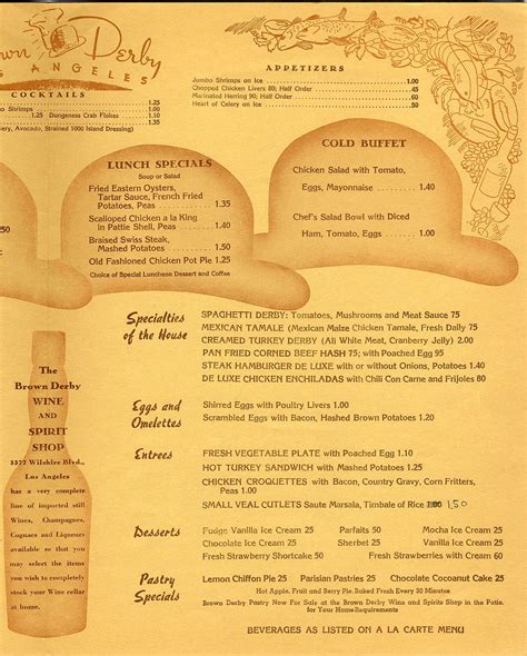 The Brown Derby lunch menu, 1948. | Vintage menu, Vintage restaurant ...