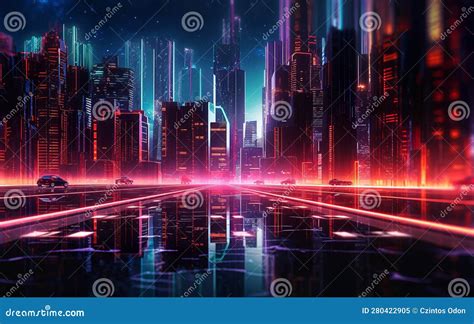 Illustration of a Futuristic City at Night. Stock Illustration ...