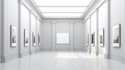 Extreme Close Up Of 3d Rendered Art Gallery Museum With Blank Placard Mockup Frames Background ...