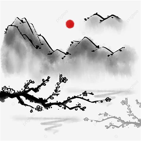 Peinture Chinoise Paysage à L'encre Noir Et Blanc Style Chinois Paysage ...