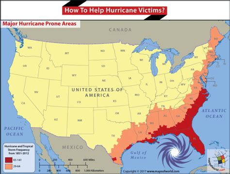 Map of USA highlighting Hurricane prone areas - Answers