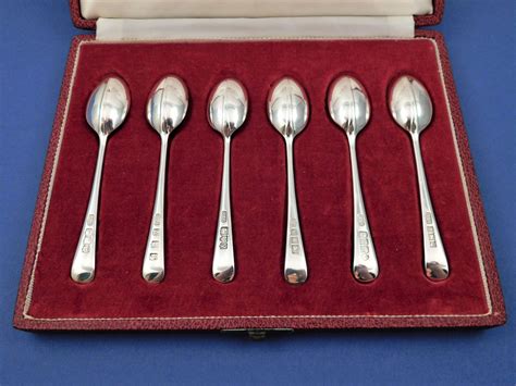 Vintage Set Six Solid Silver Spoons British Hallmarks Boxed Roberts & Belk (11171) Office Stamps ...