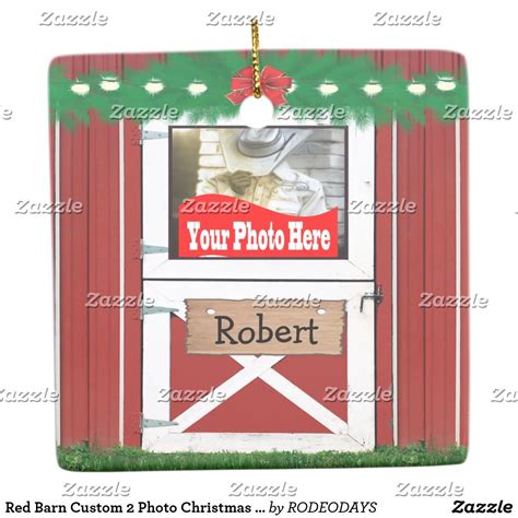 Red Barn Custom 2 Photo Christmas Ornament | Zazzle