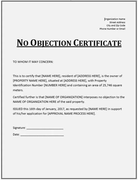 No Objection Certificate Templates