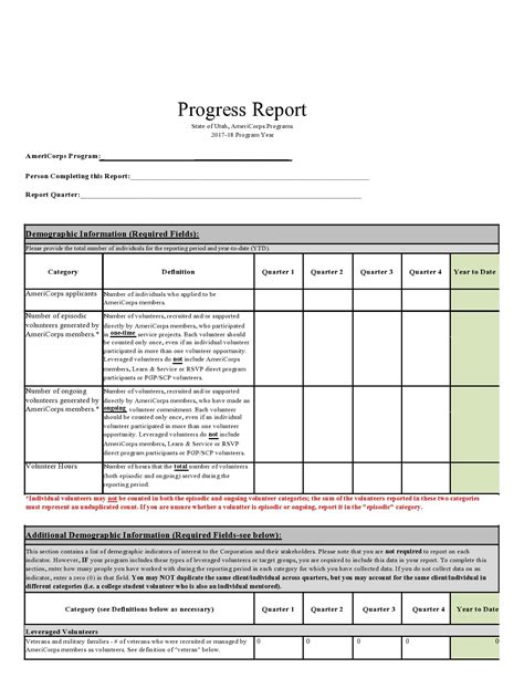 Progress Sheet Template